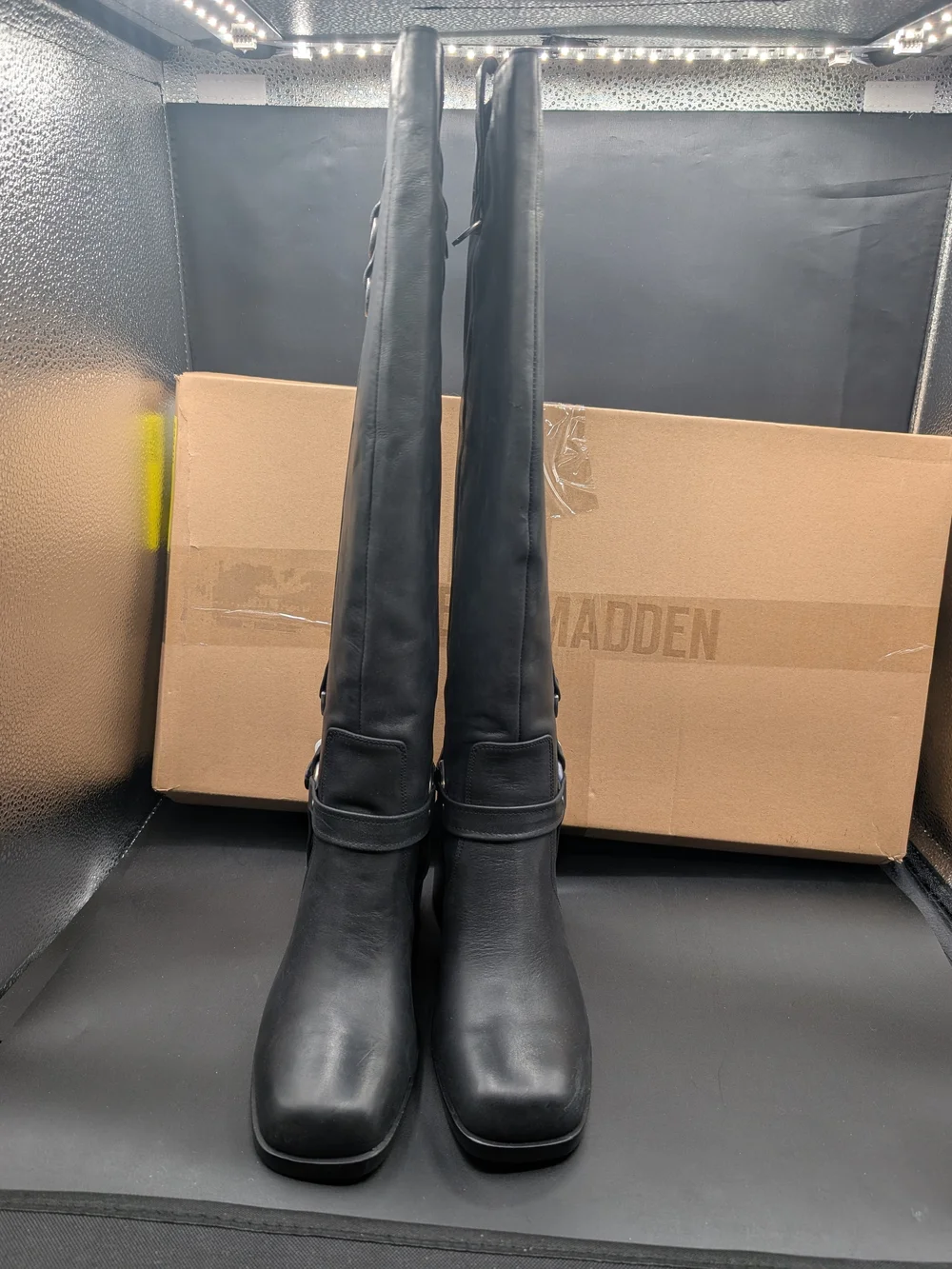 Steve Madden Black Over-The-Knee Harness Boots